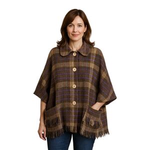 Vtg Scottish Wool Tweed Button-Up Poncho Women's Size OS